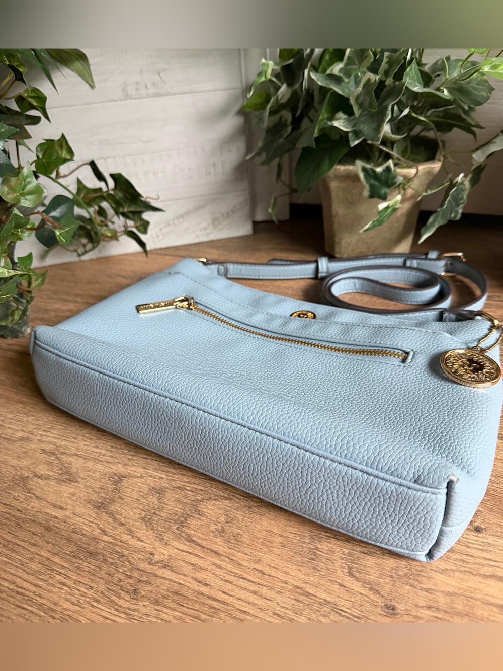 Anne Klein Light Blue Vegan Pebbled Leather Classic Crossbody Shoulder Bag - Picture 13 of 14